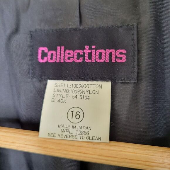 Vintage COLLECTIONS Black Velvet Blazer Jacket Size 16 Cotton Japan 2 Button - Picture 8 of 8